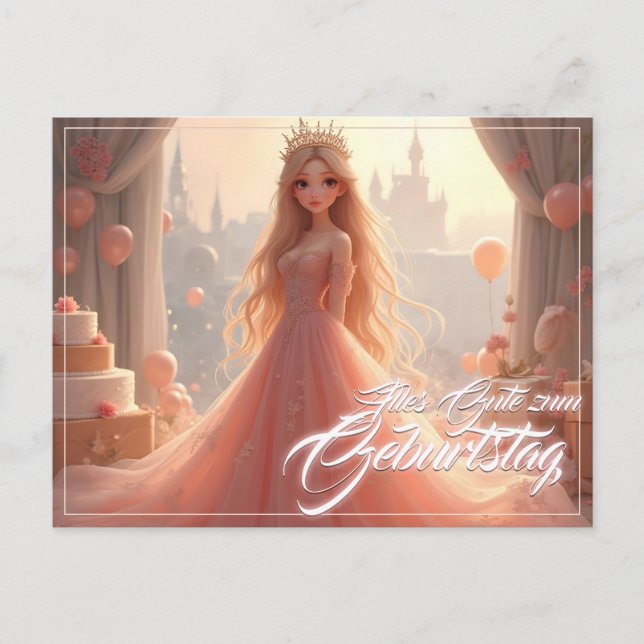 Tarjeta de cumpleaños de princesa en rosa (Anverso)
