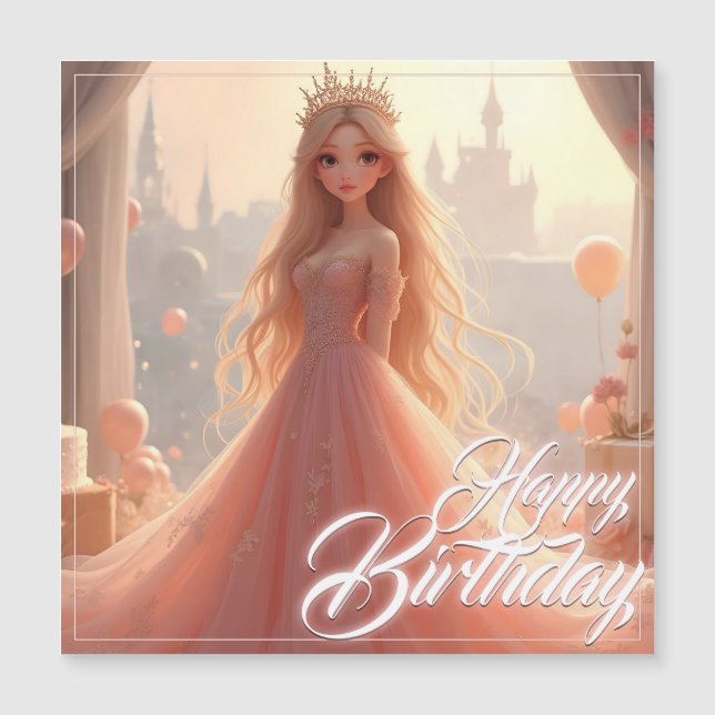 Tarjeta de cumpleaños de princesa en rosa (Anverso)