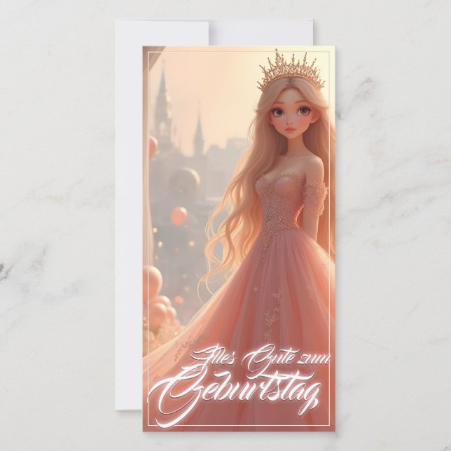 Tarjeta de cumpleaños de princesa en rosa (Anverso)