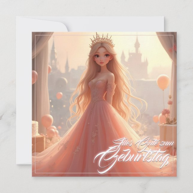 Tarjeta de cumpleaños de princesa en rosa (Anverso)