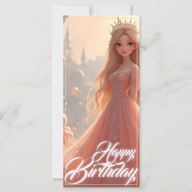 Tarjeta de cumpleaños de princesa en rosa (Anverso)