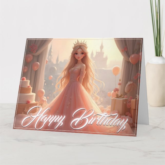 Tarjeta de cumpleaños de princesa en rosa (Anverso)
