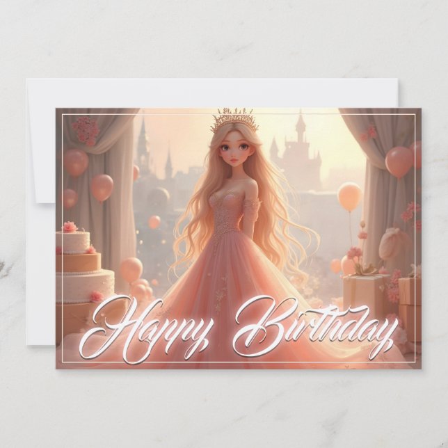 Tarjeta de cumpleaños de princesa en rosa (Anverso)