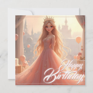 Tarjeta de cumpleaños de princesa en rosa