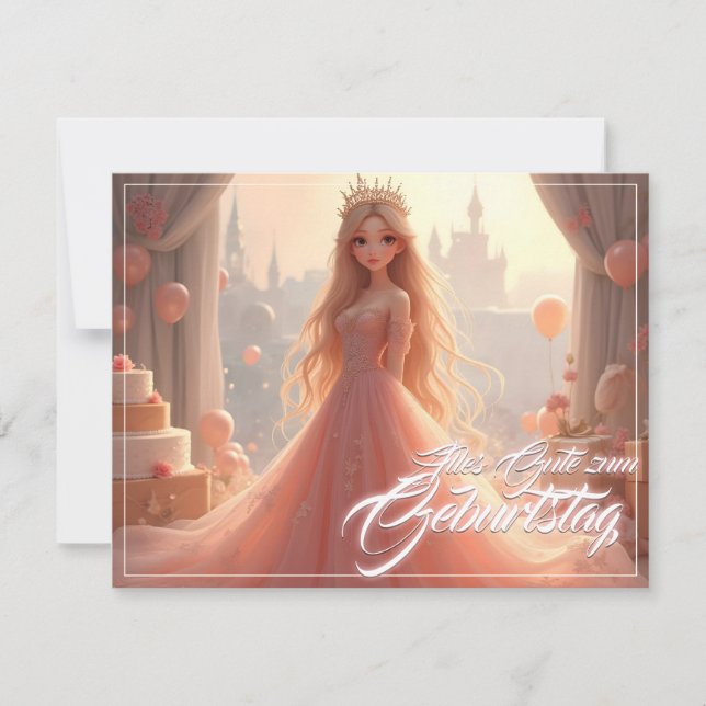 Tarjeta de cumpleaños de princesa en rosa (Anverso)