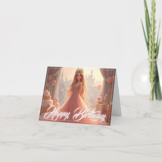 Tarjeta de cumpleaños de princesa en rosa (Anverso)