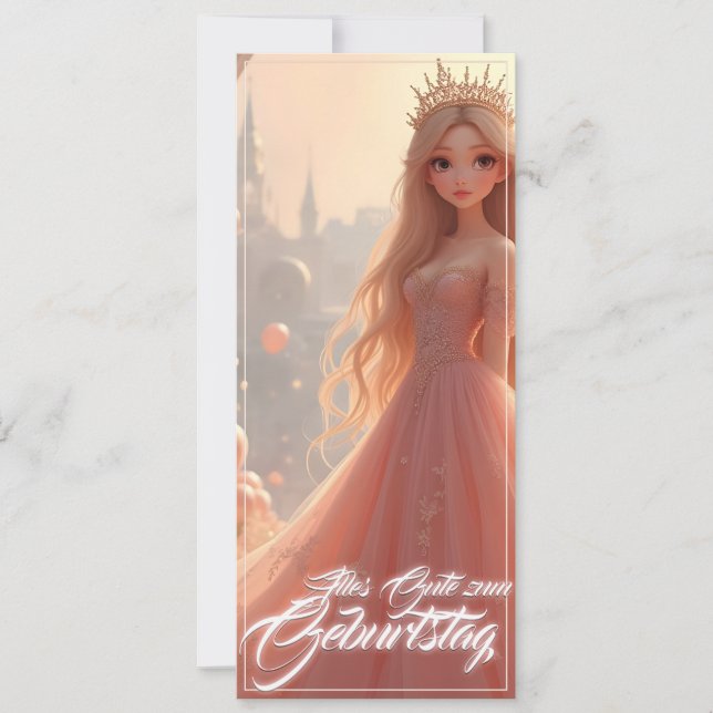 Tarjeta de cumpleaños de princesa en rosa (Anverso)