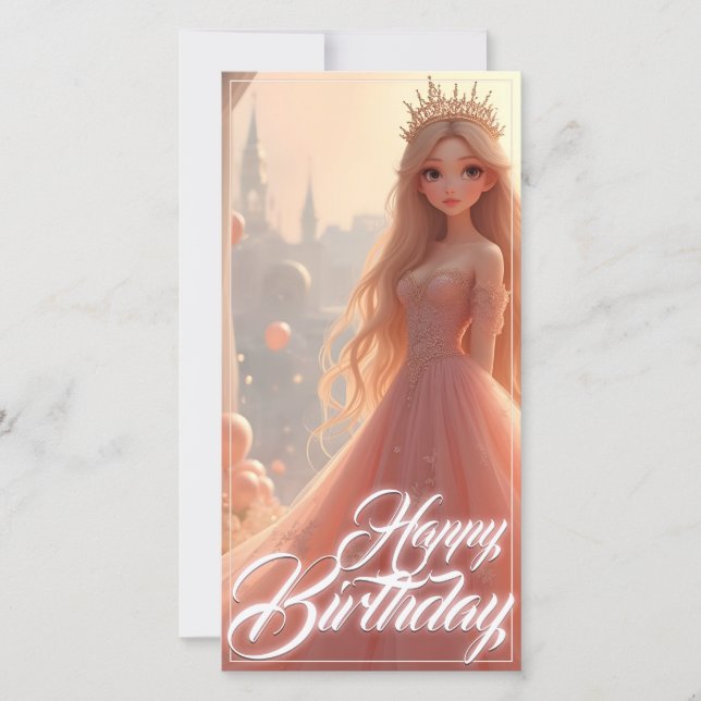 Tarjeta de cumpleaños de princesa en rosa (Anverso)
