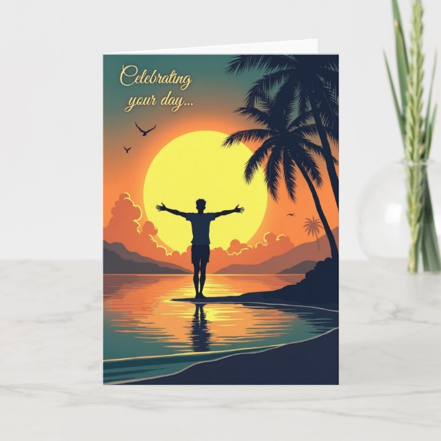 Tarjeta de cumpleaños de puesta de sol alegre (Anverso)