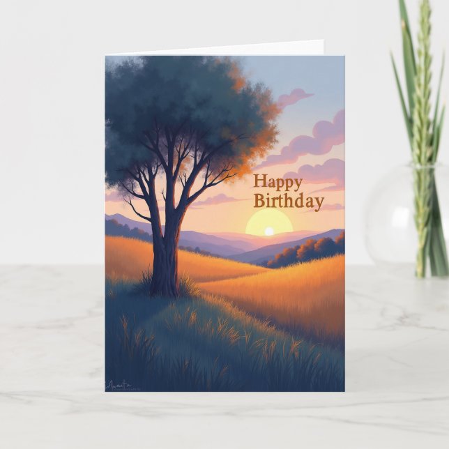 Tarjeta de cumpleaños de puesta de sol cálida (Anverso)