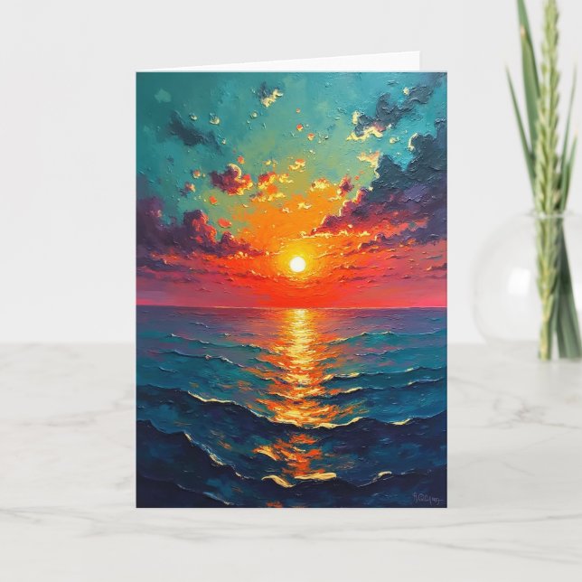Tarjeta de cumpleaños de puesta de sol en el océan (Anverso)