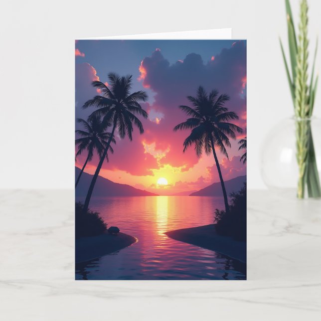 Tarjeta de cumpleaños de puesta de sol tropical (Anverso)