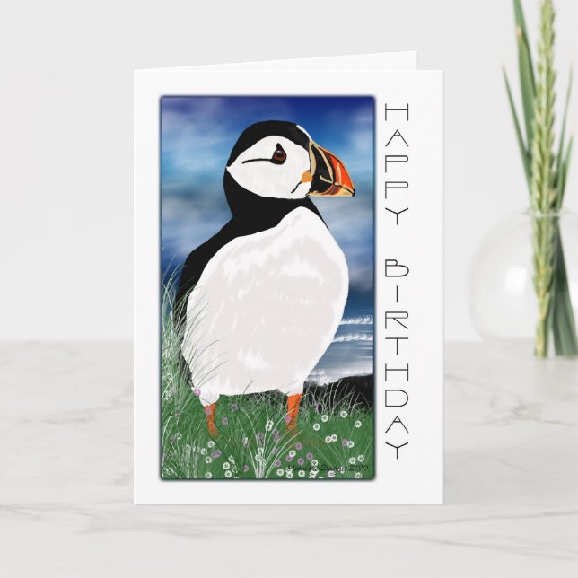 Tarjeta de cumpleaños de Puffin pintada - Tarjeta  (Anverso)