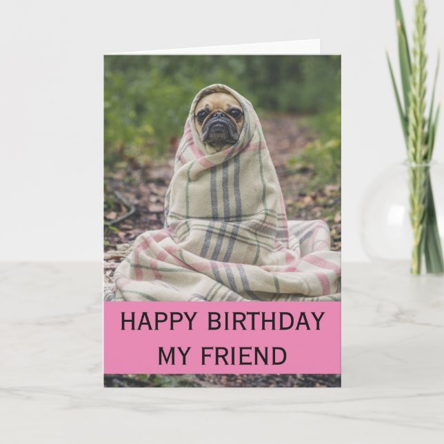 Tarjeta de cumpleaños de Pug adorable para amigo (Anverso)
