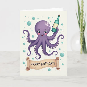 Tarjeta de cumpleaños de pulpo morado