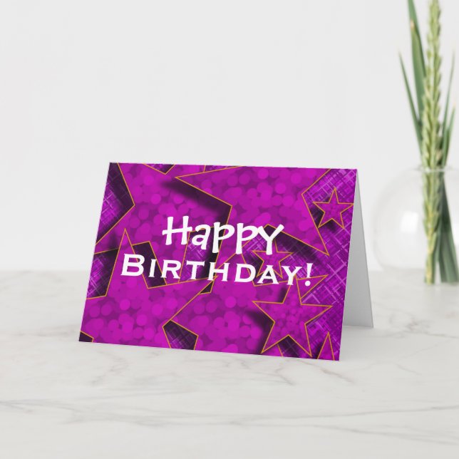 Tarjeta de cumpleaños de Purple Stars Happy (Anverso)