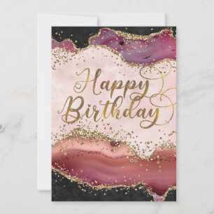 Tarjeta de cumpleaños de Purpurina de Agate Rosado