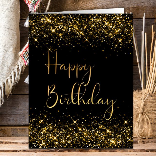 Tarjeta de cumpleaños de Purpurina de oro negro (Subido por el creador)