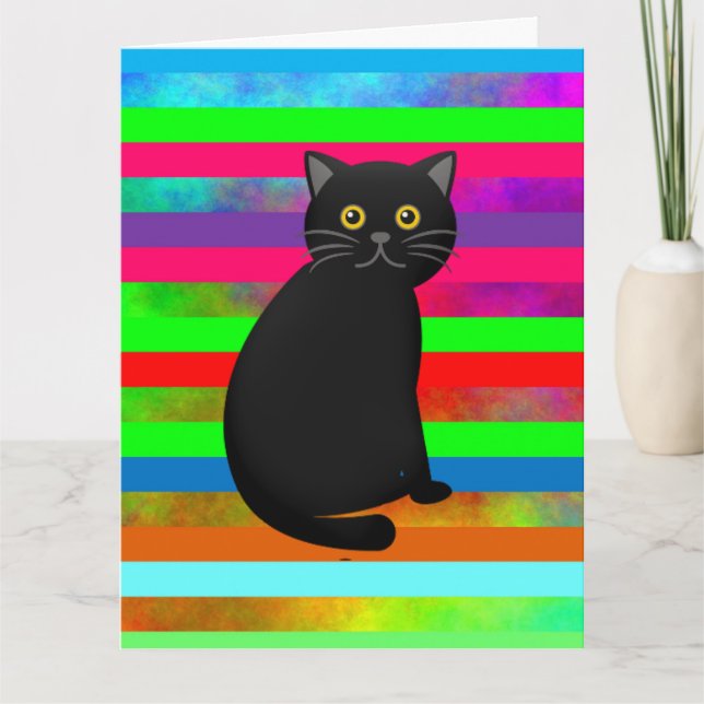 TARJETA DE CUMPLEAÑOS DE RAINBOW GIANT CAT NEGRO (Anverso)