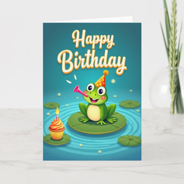 Tarjeta de cumpleaños de rana alegre (Anverso)