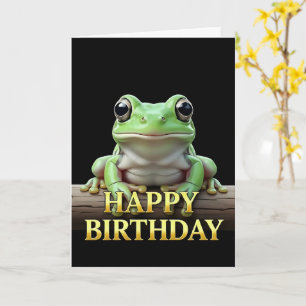 TARJETA DE CUMPLEAÑOS DE RANA EN PRIMER PLANO NEGR