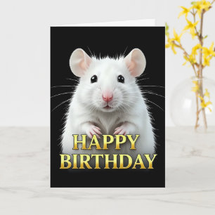 TARJETA DE CUMPLEAÑOS DE RATÓN BLANCO EN PRIMER PL