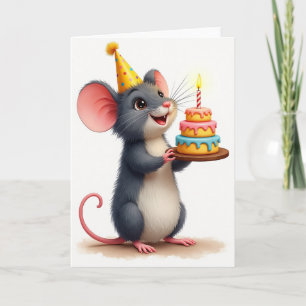 Tarjeta de cumpleaños de ratón festivo