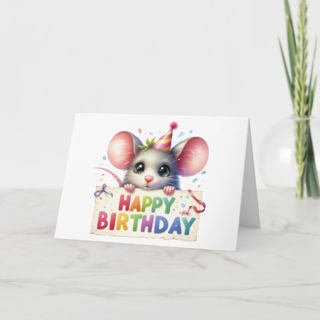 Tarjeta de cumpleaños de ratón lindo  (Anverso)