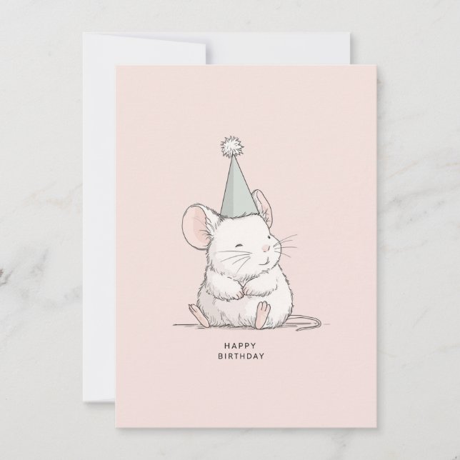 Tarjeta de cumpleaños de ratón lindo pastel simple (Anverso)