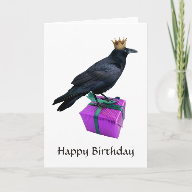 Tarjeta de cumpleaños de Raven Crown Present (Anverso)