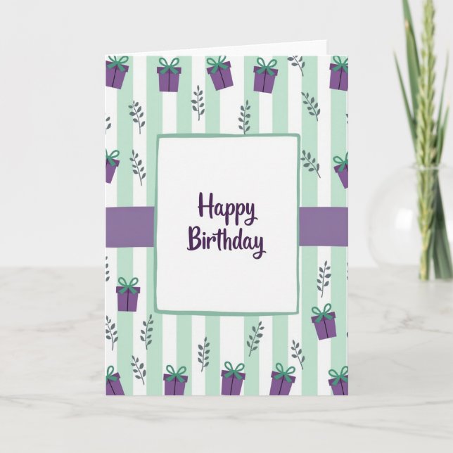 Tarjeta de cumpleaños de rayas de menta (Anverso)
