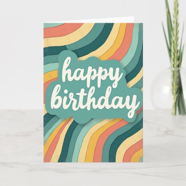 Tarjeta de cumpleaños de rayas retro alegres (Anverso)