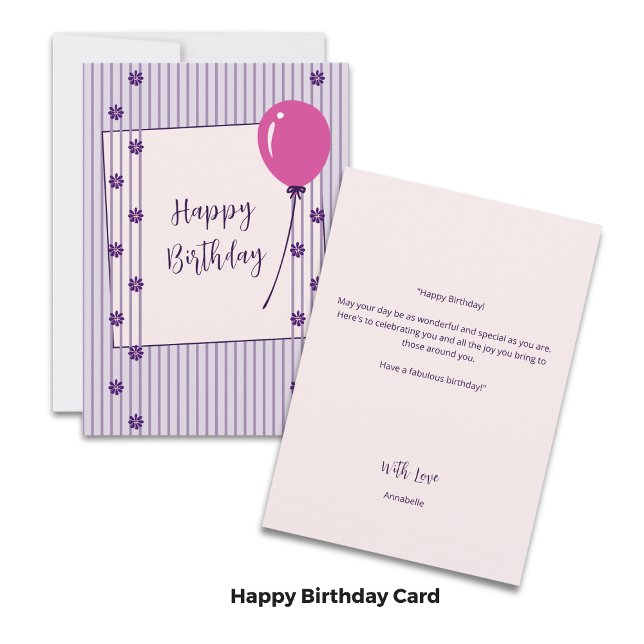 Tarjeta de cumpleaños de rayas y flores de lavanda (Vintage Lavender Stripes & Flowers Birthday Card)