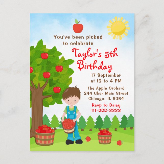 Tarjeta de cumpleaños de recolección de manzanas n (Anverso)