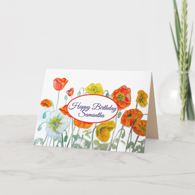 Tarjeta de cumpleaños de Red Naranja Poppy Waterco (Anverso)