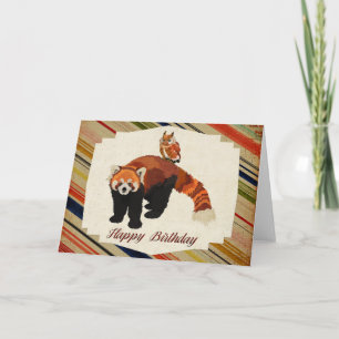 Tarjeta de cumpleaños de Red Panda & Owl