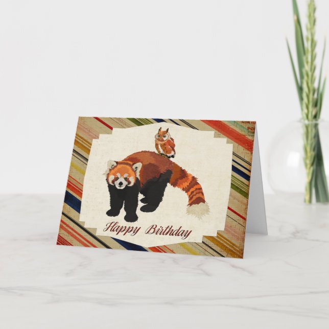 Tarjeta de cumpleaños de Red Panda & Owl (Anverso)