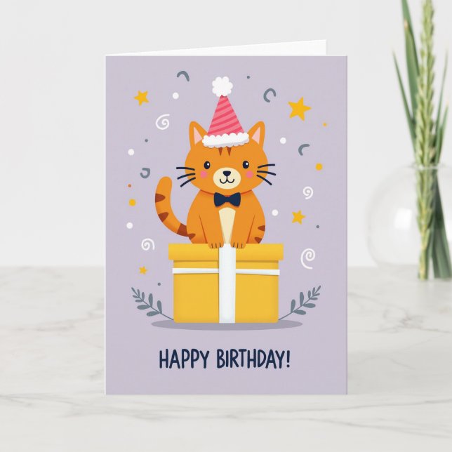 Tarjeta de cumpleaños de regalo felino (Anverso)