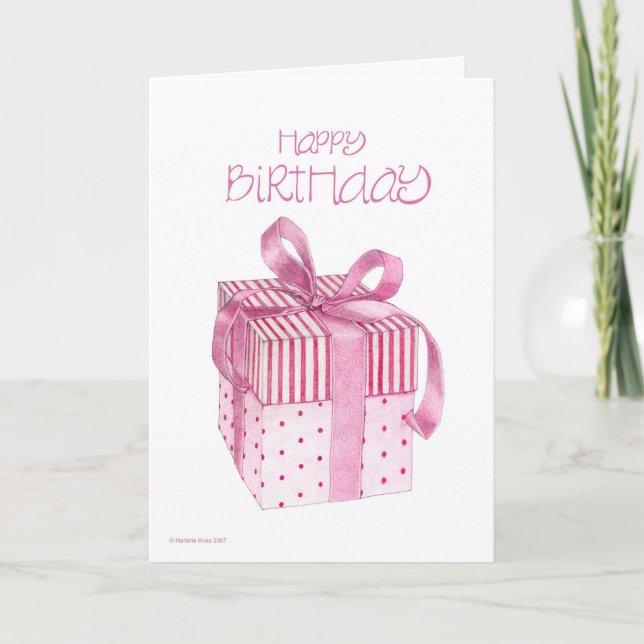 Tarjeta de cumpleaños de regalo rosa (Anverso)
