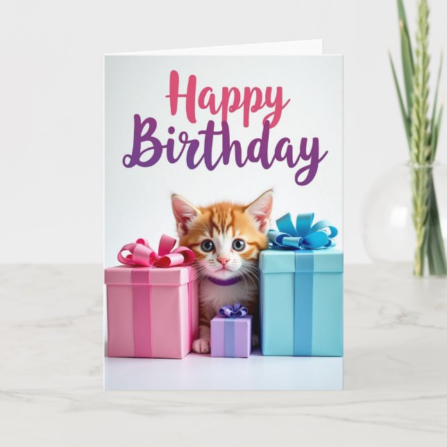 Tarjeta de cumpleaños de regalos de gatito dulce (Anverso)