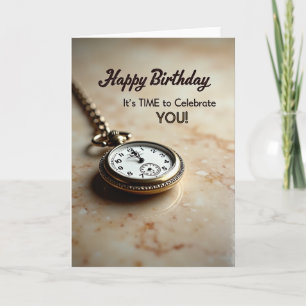 Tarjeta de cumpleaños de reloj de oro