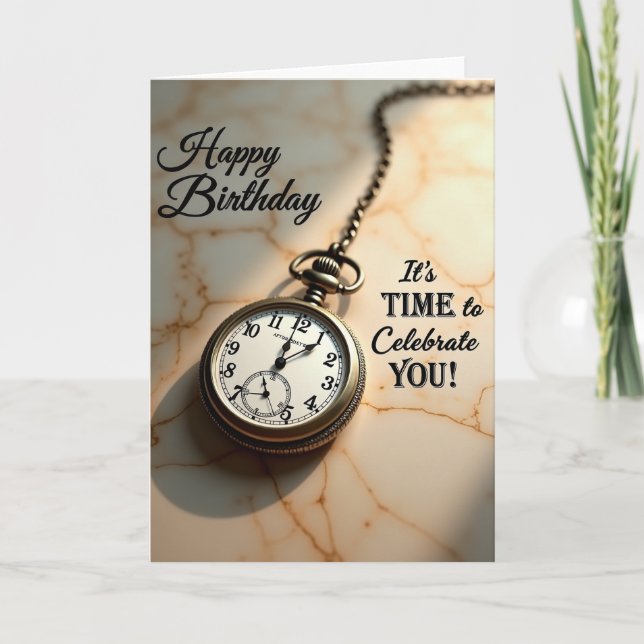 Tarjeta de cumpleaños de reloj elegante (Anverso)