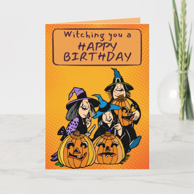 Tarjeta de cumpleaños de Retro Comic Wites Hallowe (Anverso)