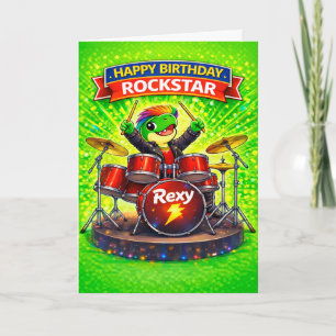 Tarjeta de cumpleaños de Rexy el niño dinosaurio e