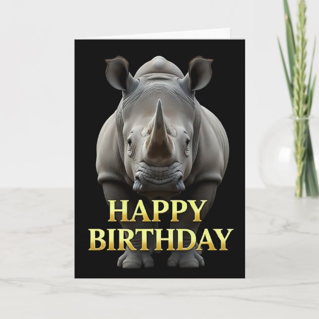 TARJETA DE CUMPLEAÑOS DE RINOCERONTE EN PRIMER PLA (Anverso)