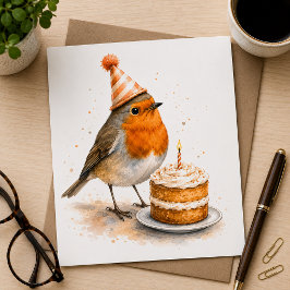 Tarjeta de cumpleaños de Robin Bird acuarela