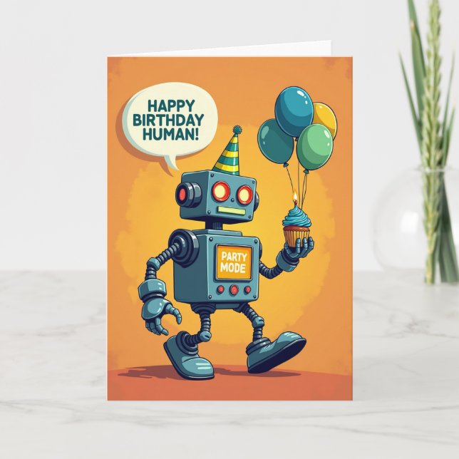 Tarjeta de cumpleaños de robot alegre (Anverso)