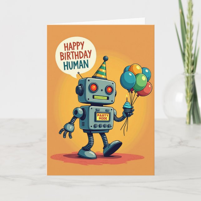 Tarjeta de cumpleaños de robot dulce (Anverso)
