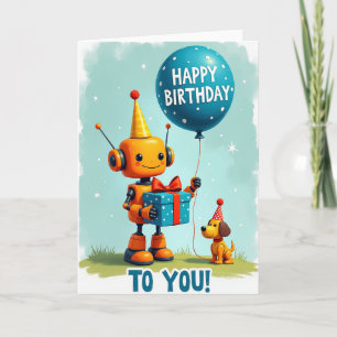 Tarjeta de cumpleaños de robot festivo
