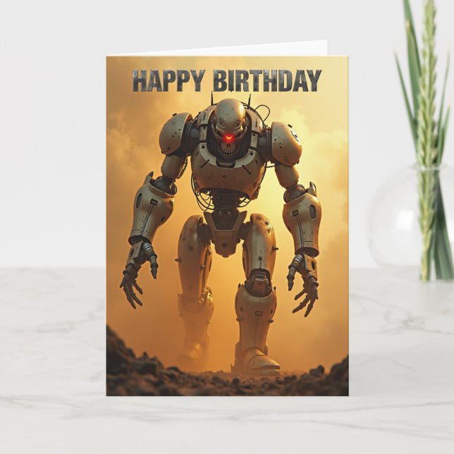 Tarjeta de cumpleaños de robot poderoso (Anverso)